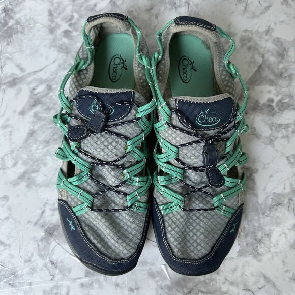 Chaco Womens Trail Shoes 10.5 Gray Teal Mesh Hiking Sneakers Adventure Outdoor‎ - Picture 13 of 16